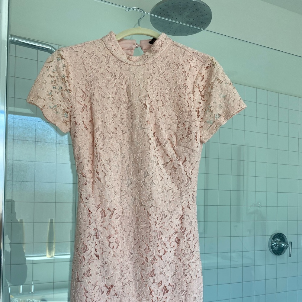 Short lace dress with mock neck